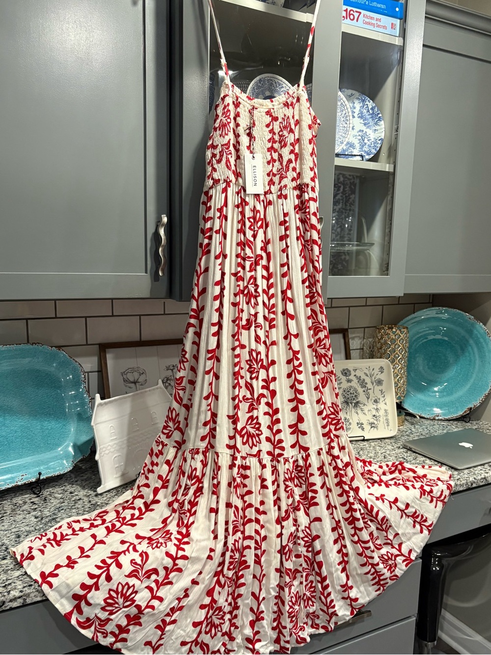 Red Floral Embroidered Maxi Dress